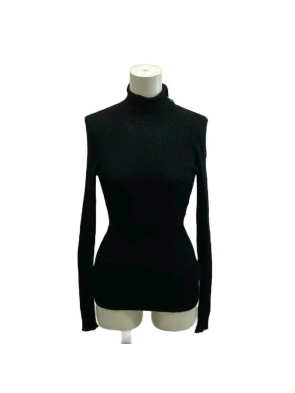 Chanel Vintage Coco Buttons Rib Turtleneck Knit Sweater Long Sleeve Cashmere
